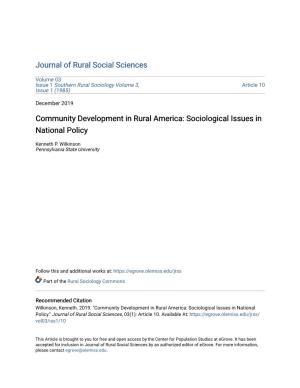 Community Development in Rural America: Sociological Issues in National Policy