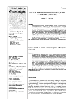 A Critical Review of Reports of Parthenogenesis in Scorpions (Arachnida)