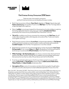 Park Avenue Armory Announces 2018 Season