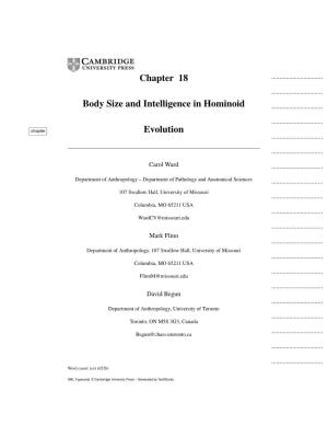 Chapter 18 Body Size and Intelligence in Hominoid Evolution