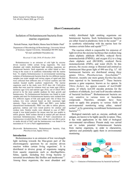 Short Communication Isolation of Bioluminescent Bacteria From