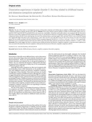 Dissociative Experiences in Bipolar Disorder II: Are They Related to Childhood Trauma and Obsessive-Compulsive Symptoms?