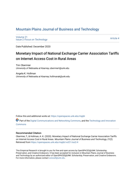 Monetary Impact of National Exchange Carrier Association Tariffs on Internet Access Cost in Rural Areas