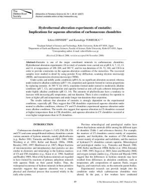 Hydrothermal Alteration Experiments of Enstatite: Implications for Aqueous Alteration of Carbonaceous Chondrites