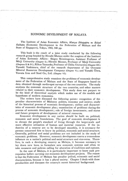 Economic Development of Malaya