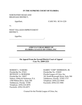 SC10-1220 Merits Amicus Initial Brief on Behalf of Florida League of Cities