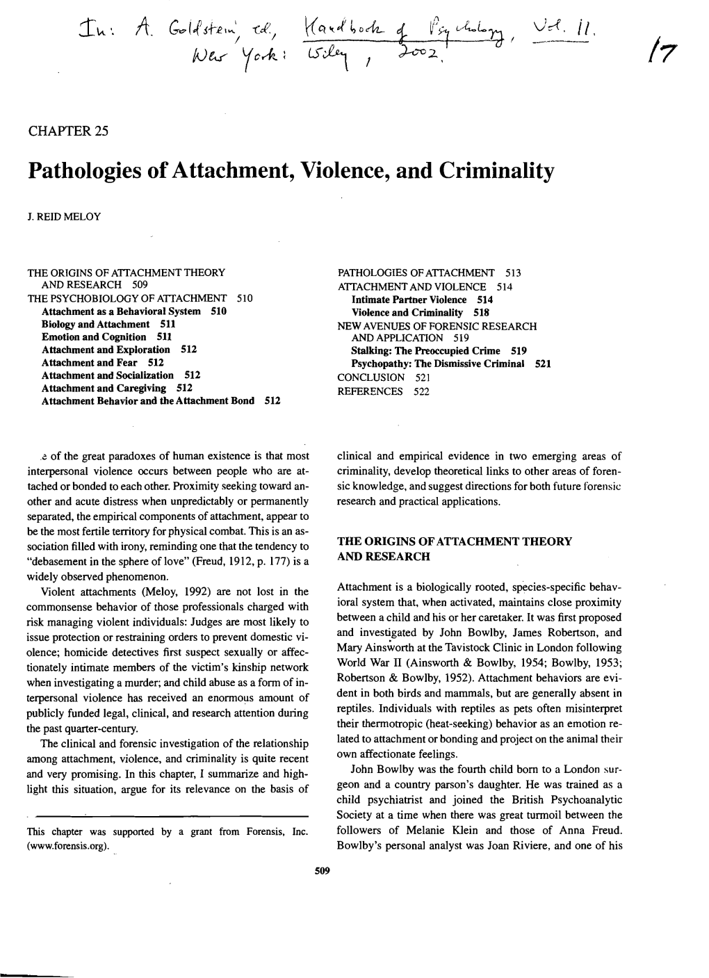 Pathologies of Attachment, Violence, and Criminality