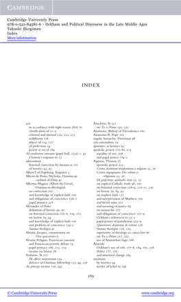 Ockham and Political Discourse in the Late Middle Ages Takashi Shogimen Index More Information