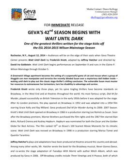 Geva's 42 Season Begins with Wait Until