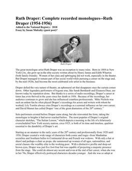 Ruth Draper: Complete Recorded Monologues--Ruth Draper (1954-1956) Added to the National Registry: 2018 Essay by Susan Mulcahy (Guest Post)*