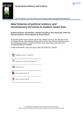 New Histories of Political Violence and Revolutionary Terrorism in Modern South Asia