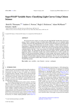 Superwasp Variable Stars: Classifying Light Curves Using Citizen Science