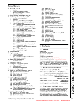 Faculty of Science Are Located in Dawson Hall, of 8