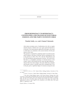 Continuities and Changes of Electoral Choices and the Party System in Chile