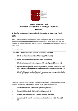 Acting for Lenders and Prevention and Detection of Mortgage Fraud Code & Guidance