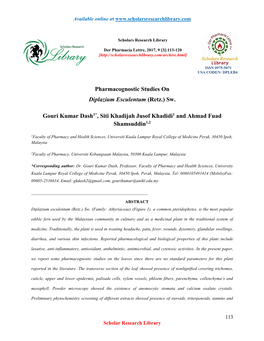 Pharmacognostic Studies on Diplazium Esculentum (Retz.) Sw