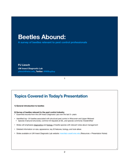 Beetles Abound: a Survey of Beetles Relevant to Pest Control Professionals