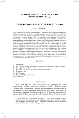 Legality of the Use of Force Against Iraq International Law and the War with Iraq