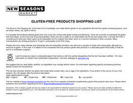 Gluten-Free Products Shopping List