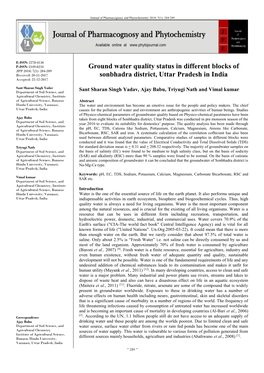 Ground Water Quality Status in Different Blocks of Sonbhadra District, Uttar