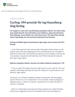 Curling: VM-Premiär För Lag Hasselborg Idag Lördag