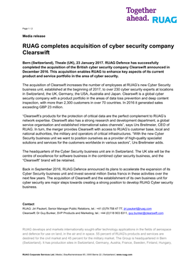 RUAG Completes Acquisition of Cyber Security Company Clearswift