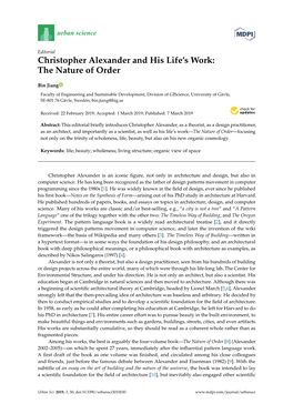 Christopher Alexander and His Life's Work: the Nature of Order