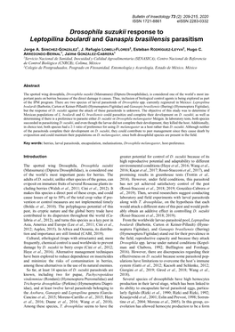 Drosophila Suzukii Response to Leptopilina Boulardi and Ganaspis Brasiliensis Parasitism