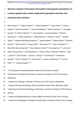 Genomic Analysis of European Drosophila Melanogaster Populations On