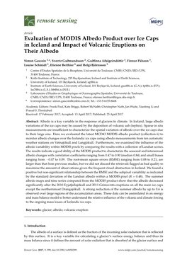 Evaluation of MODIS Albedo Product Over Ice Caps in Iceland and Impact of Volcanic Eruptions on Their Albedo
