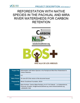 Reforestation with Native Species in the Pachijal and Mira River Watersheds for Carbon Retention