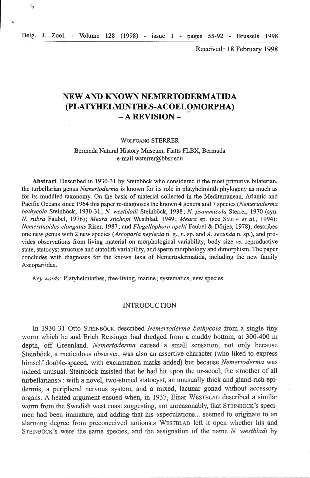 New and Known Nemertodermatida (Platyhelminthes-Acoelomorpha)