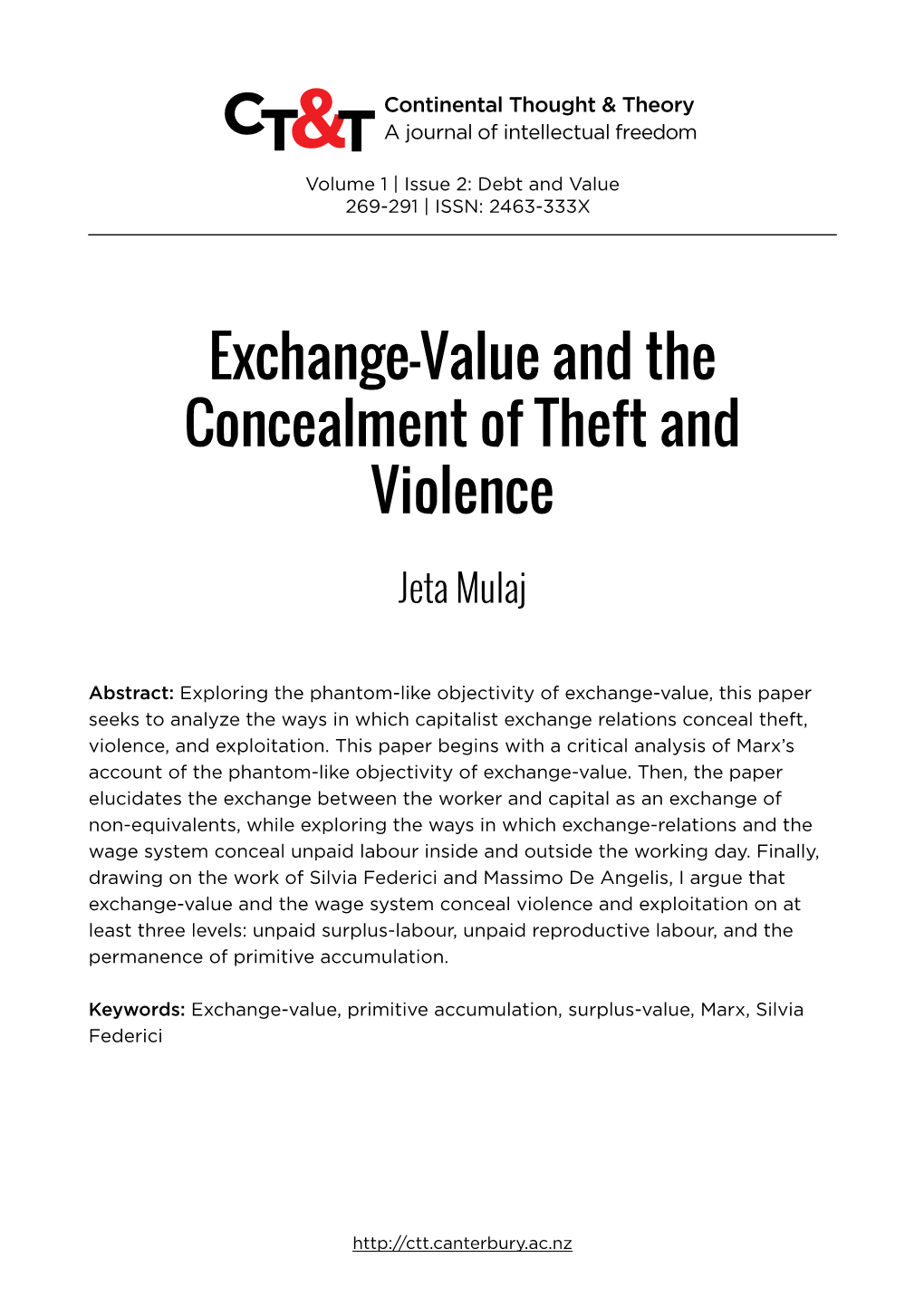 Exchange-Value and the Concealment of Theft and Violence