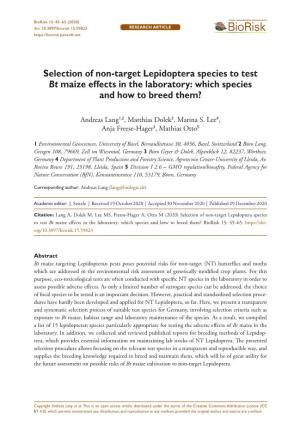 Selection of Non-Target Lepidoptera Species to Test Bt Maize Effects in the Laboratory: Which Species and How to Breed Them?