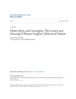 The Context and Meaning of Thomas Vaughan's