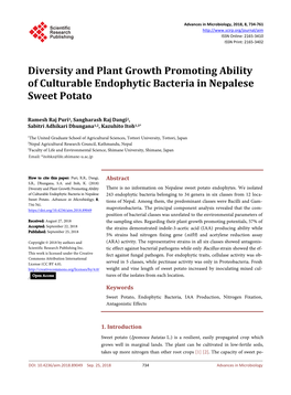 Diversity and Plant Growth Promoting Ability of Culturable Endophytic Bacteria in Nepalese Sweet Potato