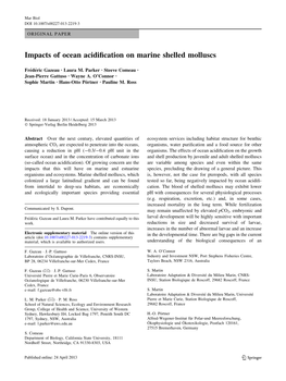 Impacts of Ocean Acidification on Marine Shelled Molluscs