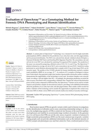 Evaluation of Openarray™ As a Genotyping Method for Forensic DNA Phenotyping and Human Identiﬁcation