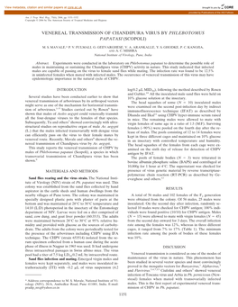 Venereal Transmission of Chandipura Virus by Phlebotomus Papatasi (Scopoli)