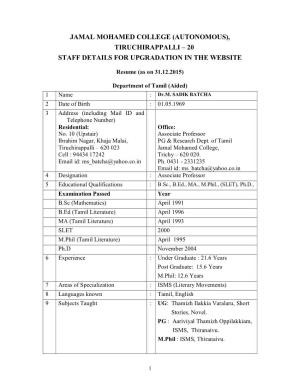 (Autonomous), Tiruchirappalli – 20 Staff Details for Upgradation in the Website