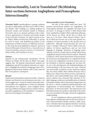 Intersectionality, Lost in Translation? (Re)Thinking Inter-Sections Between Anglophone and Francophone Intersectionality