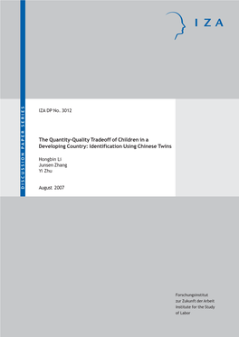 The Quantity-Quality Tradeoff of Children in a Developing Country: Identification Using Chinese Twins