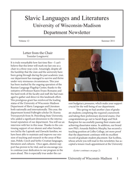 Slavic Languages and Literatures University of Wisconsin-Madison Department Newsletter