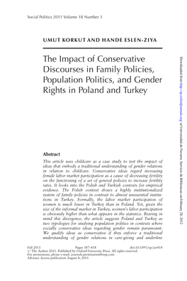 The Impact of Conservative Discourses in Family Policies, Population Politics, and Gender Rights in Poland and Turkey