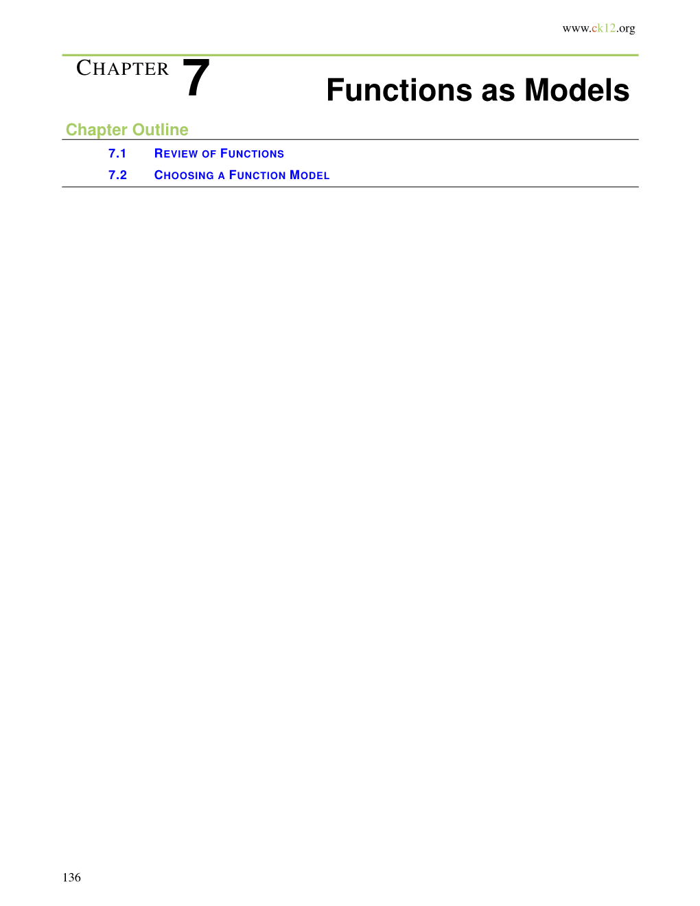 Functions As Models Chapter Outline