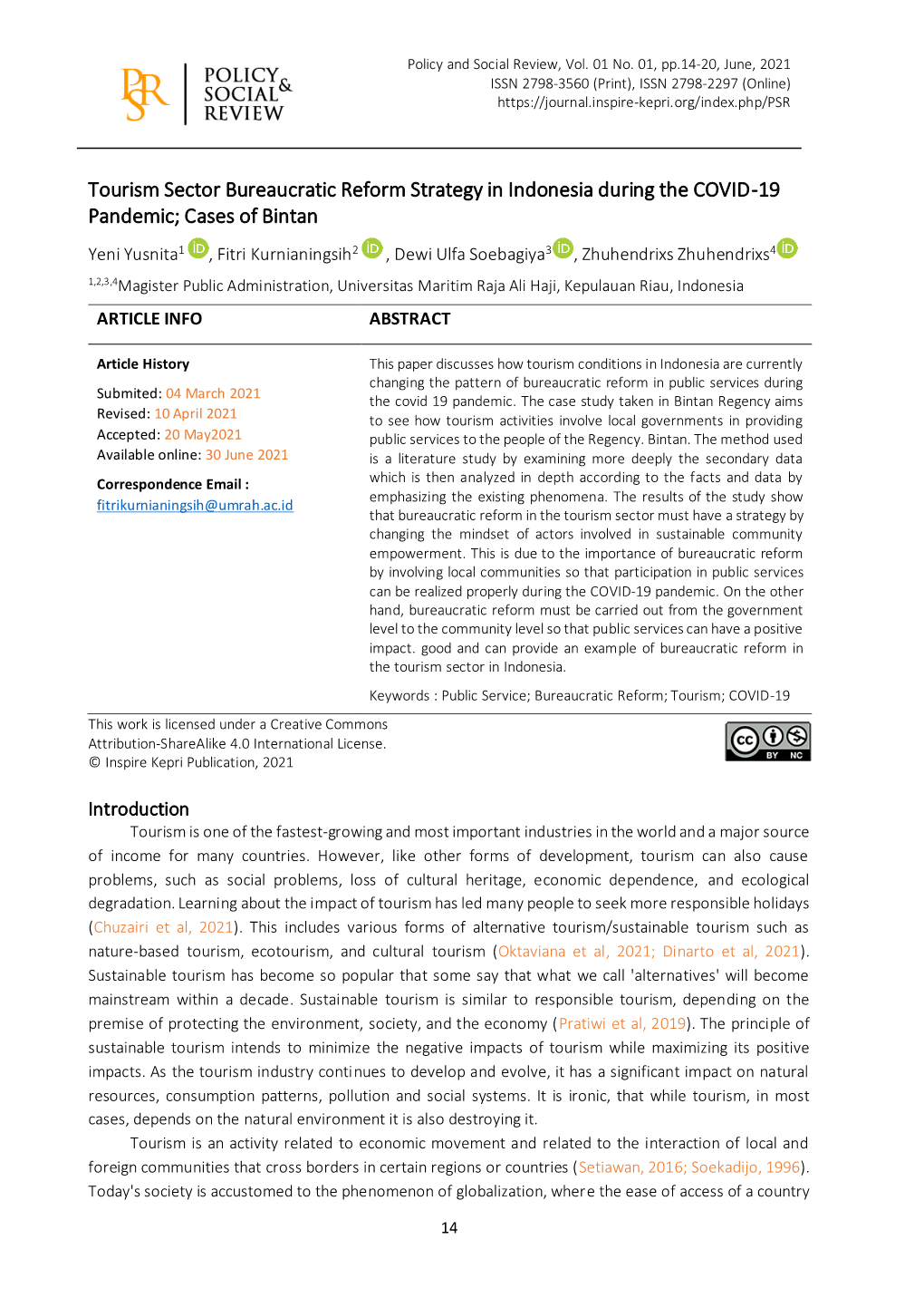 Tourism Sector Bureaucratic Reform Strategy in Indonesia During The