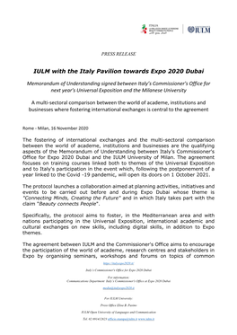 IULM with the Italy Pavilion Towards Expo 2020 Dubai
