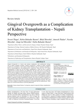 Gingival Overgrowth As a Complication of Kidney Transplantation - Nepali Perspective