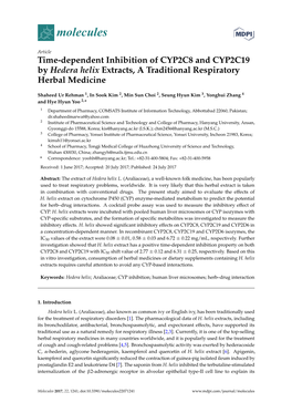 Time-Dependent Inhibition of CYP2C8 and CYP2C19 by Hedera Helix Extracts, a Traditional Respiratory Herbal Medicine
