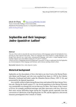 Sephardim and Their Language: Judeo-Spanish Or Ladino?